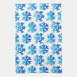 Blue Watercolor Snowflake Mönster Kökshandduk