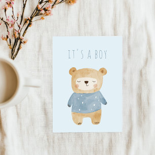 Blue Watercolor söt nalle Baby Shower Inbjudningar