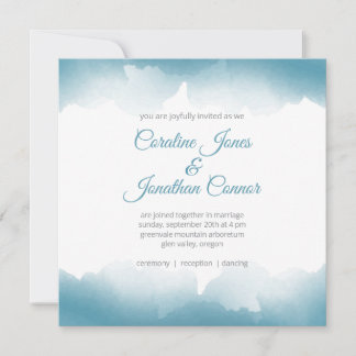 Blue Watercolor Square Wedding Invitation Inbjudningar