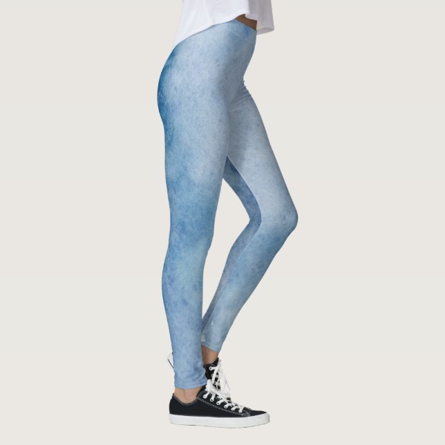 Blue Watercolor Struktur Leggings (Höger)