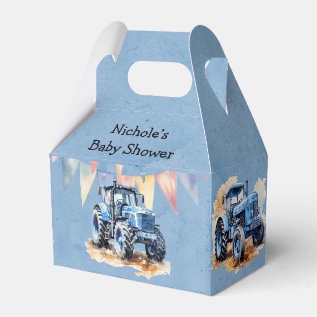 Blue Watercolor Tractor Boy Shower Presentaskar (Framsidan Sidan)
