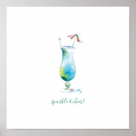 Blue Watercolor Tropical Pub Art Poster