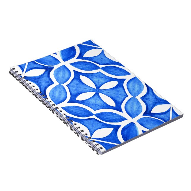 Blue Watercolor Tuscan Italy Tile Anteckningsbok (Högra Sidan)