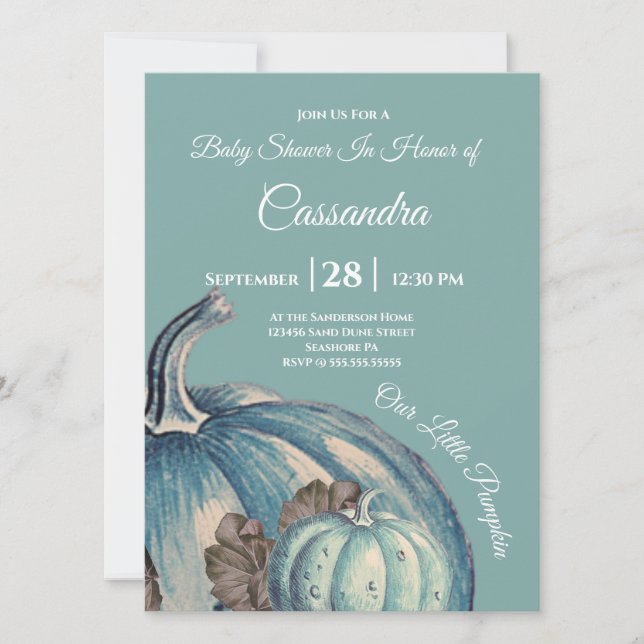 Blue Watercolor Vår lilla babystövel för Pumpkin (Framsida)