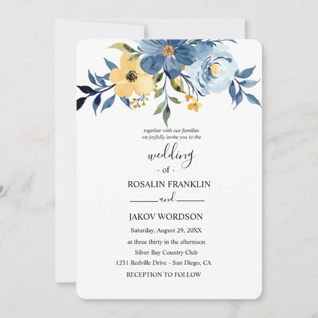 blue watercolor wedding Invitation Inbjudningar (Framsida)