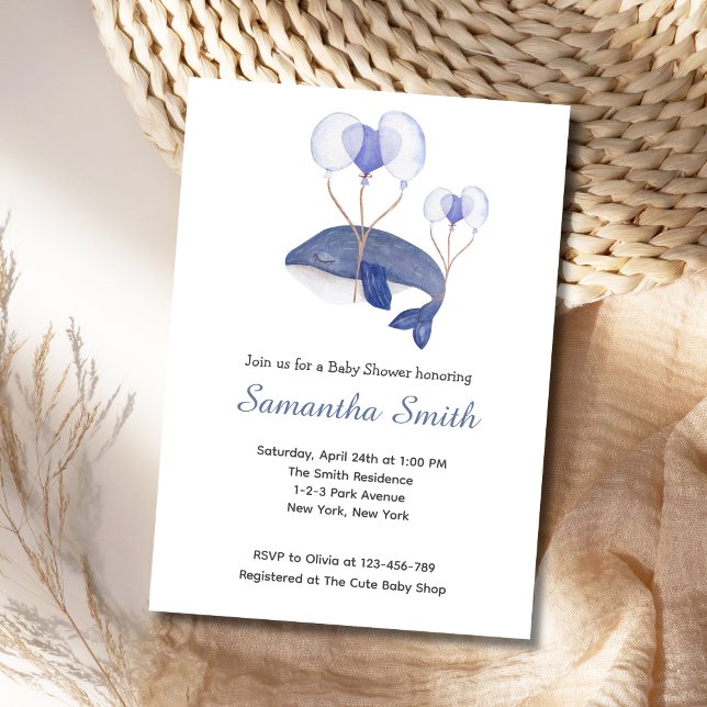 Blue Watercolor Whale Baby Shower Inbjudningar (Blue Whale Baby Shower Invitation)
