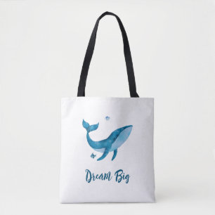 Blue Watercolor Whale, inspirational Dream Quote Tygkasse