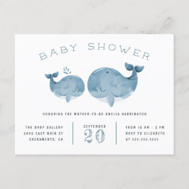 Blue Watercolor Whale Nautical Baby Shower Inbjudan Vykort