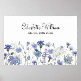 Blue Watercolor WildblomGarden Baby Nursery Poster