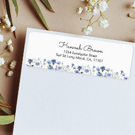 Blue Watercolor WildblomGarden Returadress Etikett