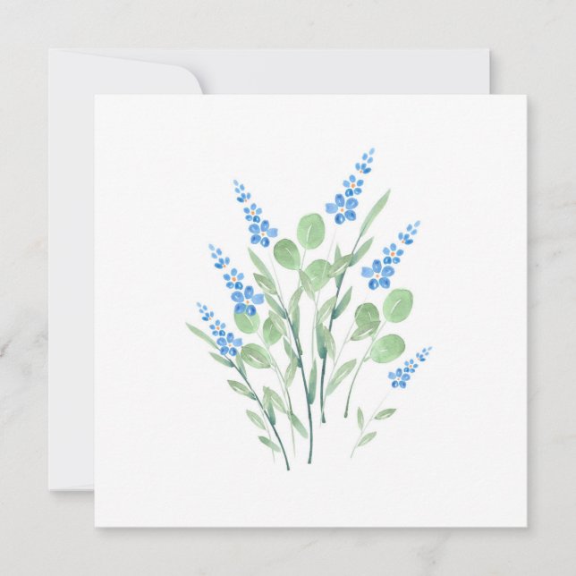 Blue Watercolor Wildblommor Bouquet Anteckningskort (Framsida)