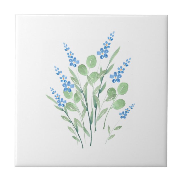 Blue Watercolor Wildblommor Bouquet Kakelplatta (Framsidan)
