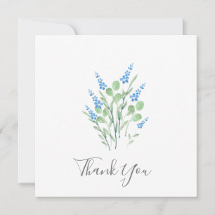 Blue Watercolor Wildblommor Bouquet Tack Kort