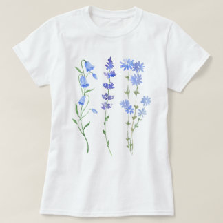 Blue Watercolor Wildblommor T Shirt