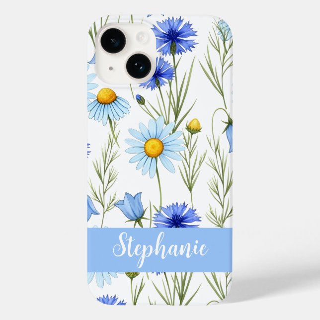 Blue Watercolor Wildflower Monogram Name (Baksida)