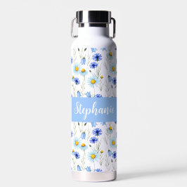 Blue Watercolor Wildflower Monogram Name