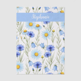 Blue Watercolor Wildflower Monogram Name