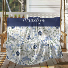 Blue Watercolor Wildflower Monogram Name