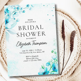 Blue Watercolor Wildflowers Modern Bridal Shower Inbjudningar