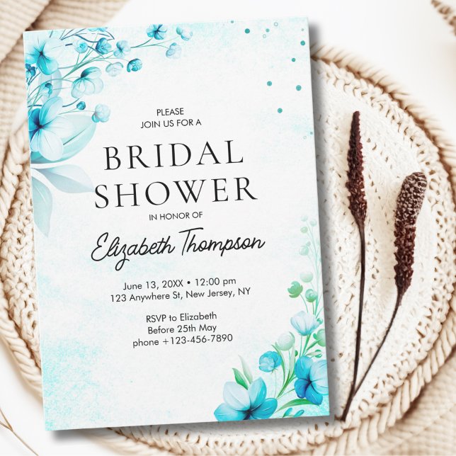 Blue Watercolor Wildflowers Modern Bridal Shower Inbjudningar (Skapare uppladdad)
