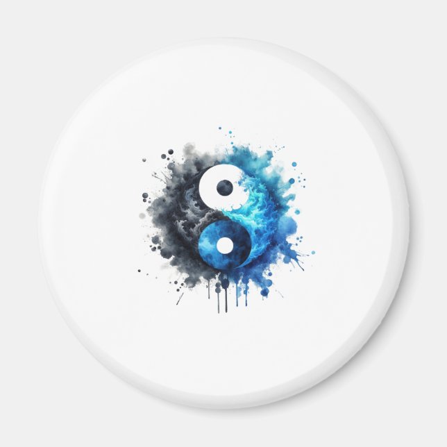 Blue Watercolor Yin and Yang Magnet (Framsidan)