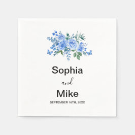 Blue Watercolour Floral and Butterflies Wedding Pappersservett