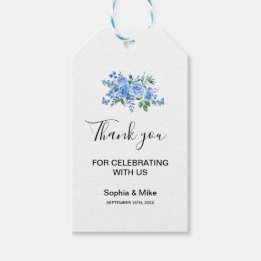 Blue Watercolour Floral and Butterflies Wedding Presentetikett