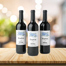 Blue Watercolour Floral and Butterflies Wedding  Vinflaska Etikett