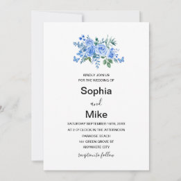 Blue Watercolour Floral Butterflies Wedding Inbjudningar