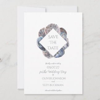 Blue Watercolour Sea Shell Save the Date Flat Card Inbjudningar