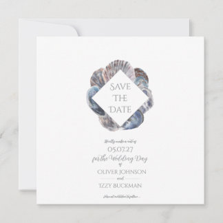 Blue Watercolour Sea Shell Save the Date Flat Card Inbjudningar