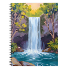 Blue Waterfall | Forest Landscape Nature Painting Anteckningsbok