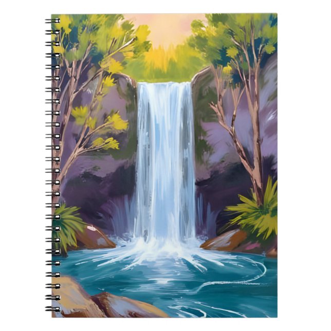 Blue Waterfall | Forest Landscape Nature Painting Anteckningsbok (Framsidan)