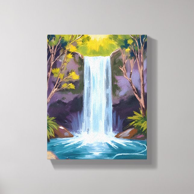 Blue Waterfall | Forest Landscape Nature Painting Canvastryck (Framsida)