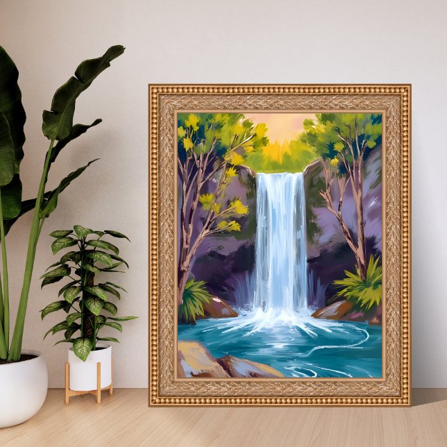 Blue Waterfall | Forest Landscape Nature Painting Poster (Skapare uppladdad)