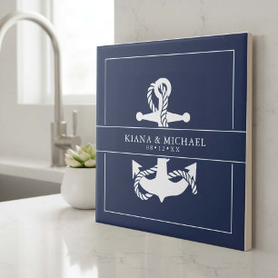 Blue Wave Anchor Bröllop Wht/Navy ID836 Kakelplatta