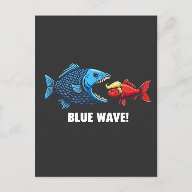 Blue Wave Kamala Harris Walz Fish Val Vykort (Framsida)