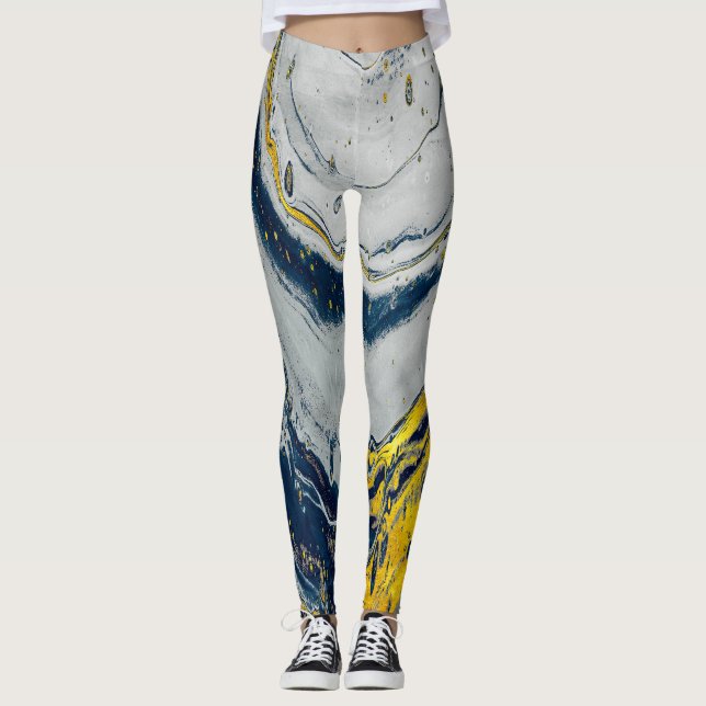 Blue wave marble textures leggings (Framsida)