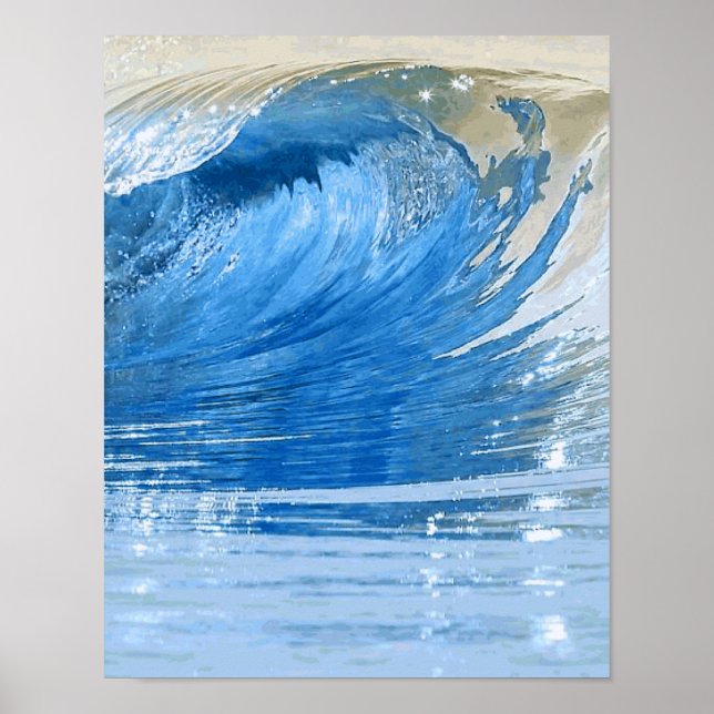 Blue Wave Nature Digital Art Poster (Framsidan)