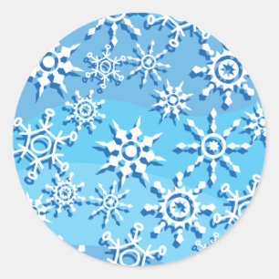Blue Wave Snöflingor Runt Klistermärke