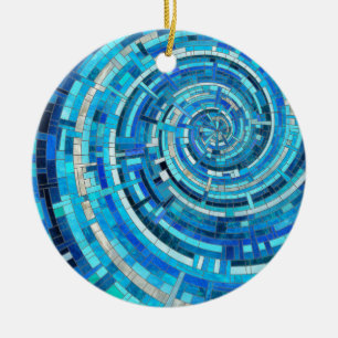 Blue Wave Spiral Mosaic Julgransprydnad Keramik