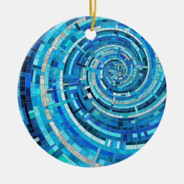Blue Wave Spiral Mosaic Julgransprydnad Keramik (Framsidan)