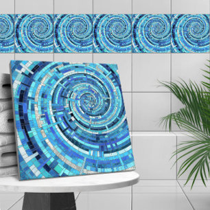 Blue Wave Spiral Mosaic Kakelplatta