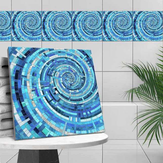Blue Wave Spiral Mosaic Kakelplatta (Skapare uppladdad)