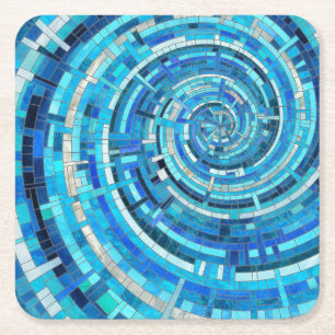 Blue Wave Spiral Mosaic Underlägg Papper Kvadrat