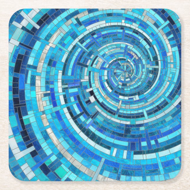 Blue Wave Spiral Mosaic Underlägg Papper Kvadrat (Framsidan)
