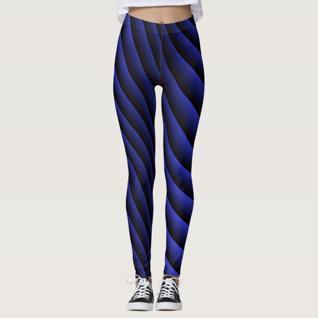 Blue Wave Stripe Abstract Pattern Leggings (Framsida)