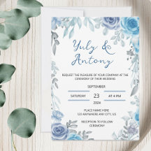 Blue wedding Invitación para boda azul floral