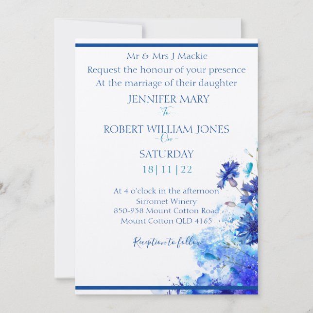 Blue wedding invitation  inbjudningar (Framsida)