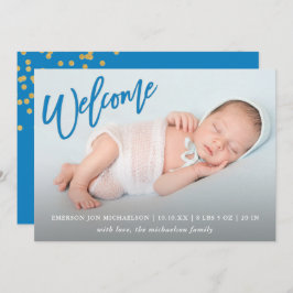 Blue Welcome Faux Guld Confetti Pojke Birth Meddelande
